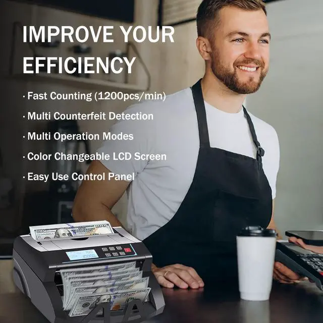Alt view image 7 of 7 - Money Counter Machine Count Value for US Dollar only,UV/MG/MT/IR/DD Detection Bill Counter,Add+Batch/Add+Value Modes Money Counting Machine, Cash Counter with LCD Display