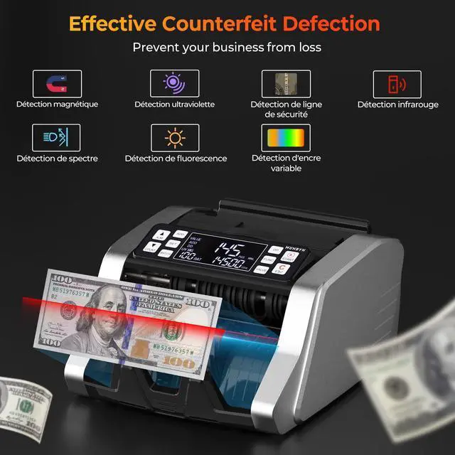 Alt view image 3 of 7 - IMC20 Money Counter Machine with Value Count, UV/MG/IR/MT Counterfeit Detection for Dollar/Euro Bill Counter, Add/Batch/Value Mode Cash Counter, LED External Display, 2 Years Warranty, Grey