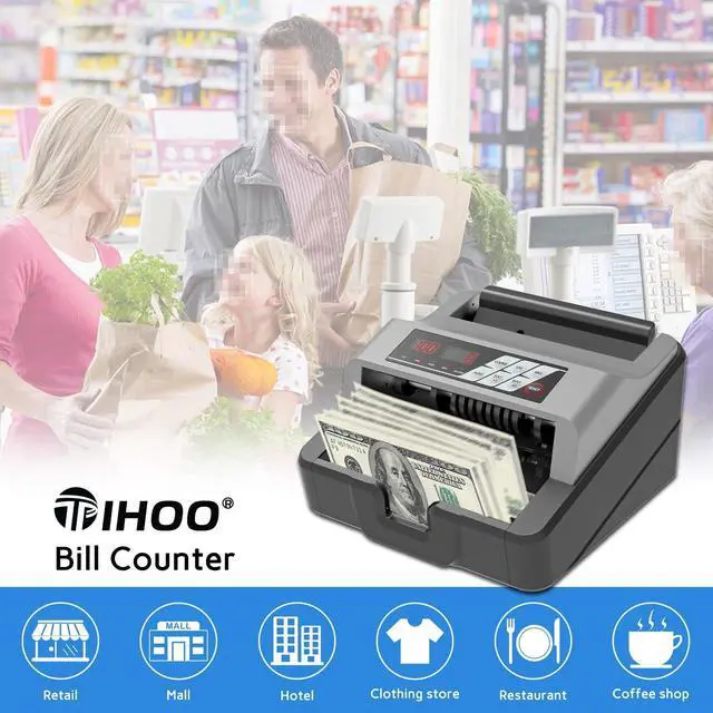 Alt view image 2 of 6 - Portable Money Counter - Advanced UV/MG Counterfeit Detection, Fast & Accurate Dollar Bill Counting, 1,300 Bills/Min, User-Friendly, Durable 24/7 Operation, 2-Year Warranty, Black & Gray