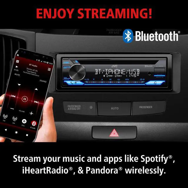 Alt view image 6 of 7 - KD-SR87BT Bluetooth CD Car Stereo with USB Port AM/FM Radio, MP3 Player, High Contrast LCD, Detachable Face Plate Single DIN 13-Band EQ