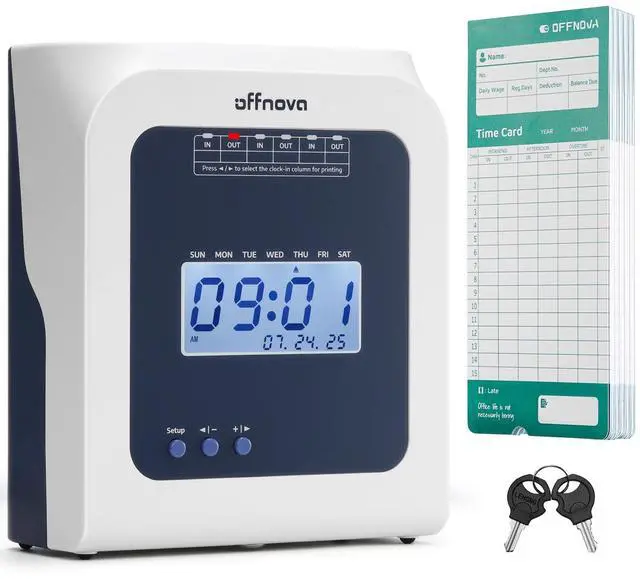 Main image of Thermal Time Clock for Employees Small Business, No Ink Ribbons or Network Needed, in/Out Time Attendance Machine with 50 Time Cards, White
