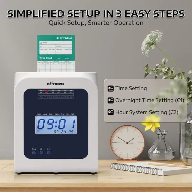 Alt view image 3 of 6 - Thermal Time Clock for Employees Small Business, No Ink Ribbons or Network Needed, in/Out Time Attendance Machine with 50 Time Cards, White