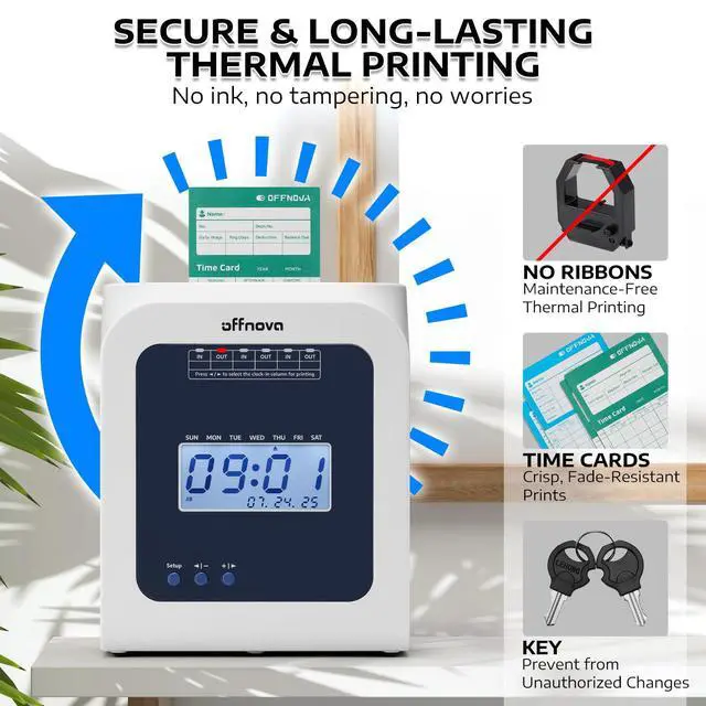 Alt view image 4 of 6 - Thermal Time Clock for Employees Small Business, No Ink Ribbons or Network Needed, in/Out Time Attendance Machine with 50 Time Cards, White