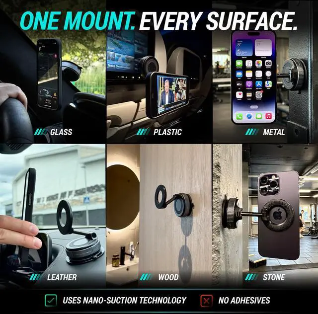 Alt view image 4 of 7 - Clutch-X Black Vacuum Phone Mount Suction Cup Car Phone Holder for iPhone, Window Phone Mount for Travel, 360° Vacuum Magnetic Phone Holder for Car, Magnetic Phone Holder with Suction Cup