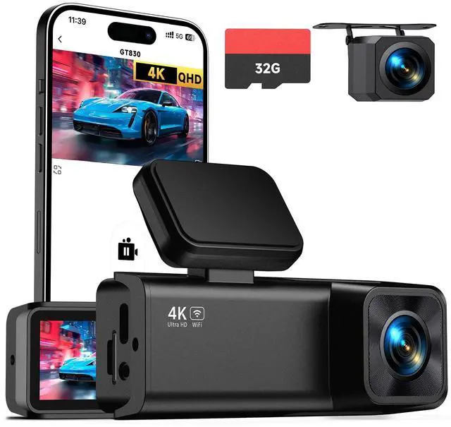 Main image of Dash Cam Front and Rear, 4K+1080P Dual Channel Dash Camera for Cars with Night Vision, Mini Car Camera with 1.97 IPS Screen, G-Sensor, 24H Parking Mode, Loop Recording 32GB Card Included