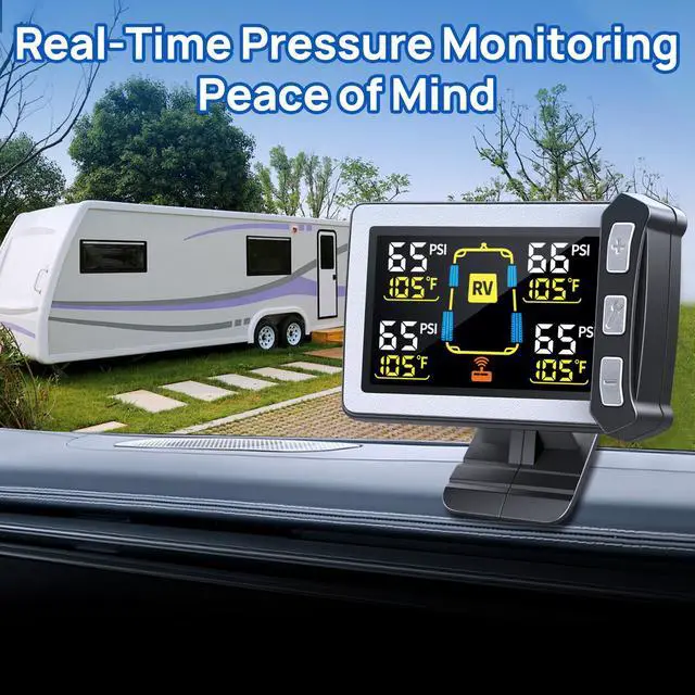 Alt view image 2 of 7 - RV Tire Pressure Monitoring System, Gen 2 Tire Pressure Monitor with Color LCD Display, TPMS with 4 Sensors for Travel Trailer/5th Wheel/Camper, 0-87PSI with 120ft Transmission Distance