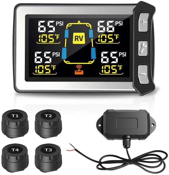 Main image of RV Tire Pressure Monitoring System, Gen 2 Tire Pressure Monitor with Color LCD Display, TPMS with 4 Sensors for Travel Trailer/5th Wheel/Camper, 0-87PSI with 120ft Transmission Distance