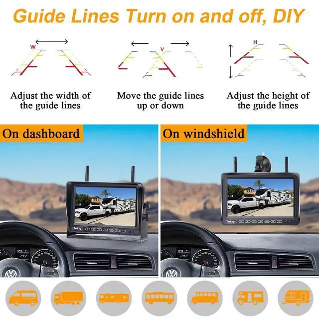 Alt view image 4 of 7 - RV Backup Camera Wireless Plug and Play: Pre-Wired for Furrion System Recording Wide View Rear View Camera Clear Night Vision HD 1080P 7'' Touch Key Monitor for Trailer Camper Motorhome Yakry Y27-N