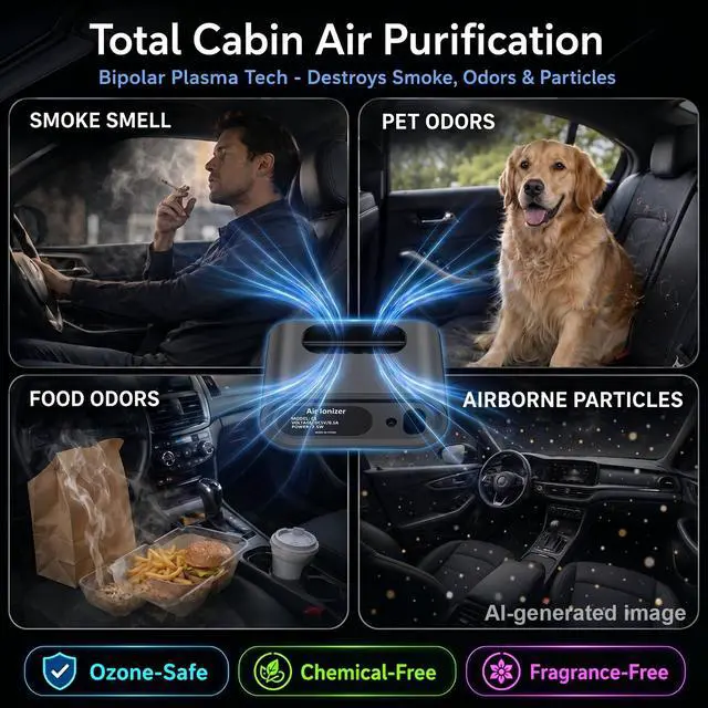 Alt view image 3 of 7 - Mini Car Air Purifier Ionizer - Filterless Bipolar Plasma Ion Tech for Smoke Smell & Pet Odor - Whisper-Quiet & Compact - Clips onto Car Air Vent - Car Air Cleaner by Yakry