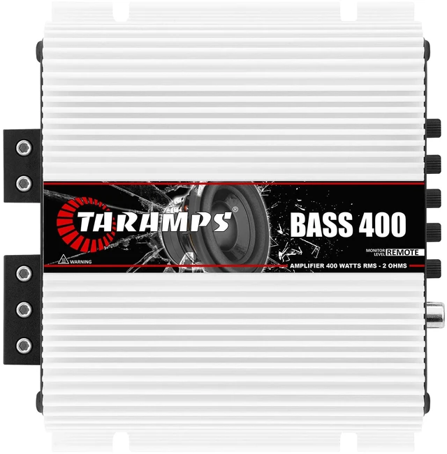 Main image of Taramps BASS 400 2 Ohms 400W RMS Monoblock Subwoofer Car Audio Amplifier OEM RADIO READY: High-Level and RCA inputs, variable LPF and parametric Bass Boost deliver precise low-frequency control