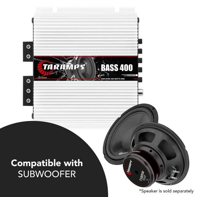 Alt view image 7 of 7 - Taramps BASS 400 2 Ohms 400W RMS Monoblock Subwoofer Car Audio Amplifier OEM RADIO READY: High-Level and RCA inputs, variable LPF and parametric Bass Boost deliver precise low-frequency control