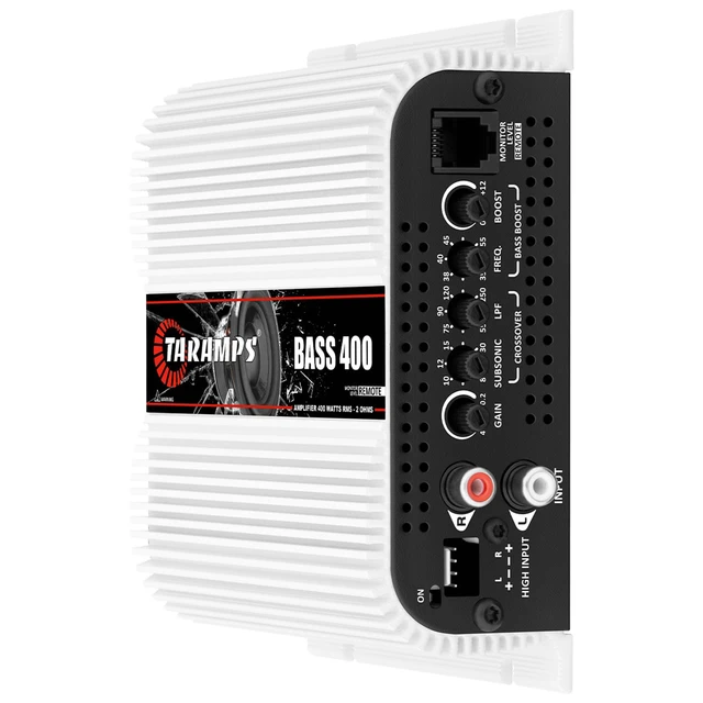 Alt view image 3 of 7 - Taramps BASS 400 2 Ohms 400W RMS Monoblock Subwoofer Car Audio Amplifier OEM RADIO READY: High-Level and RCA inputs, variable LPF and parametric Bass Boost deliver precise low-frequency control