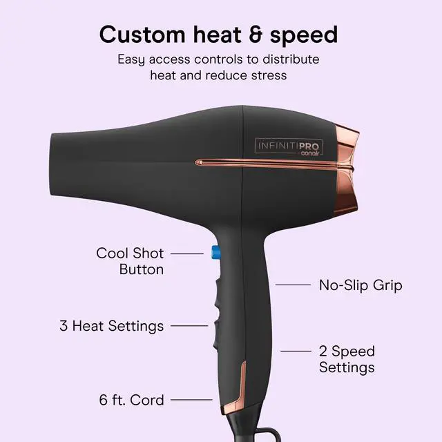 Alt view image 4 of 7 - InfinitiPRO Hair Dryer with Diffuser & Concentrator, 1875W, Black