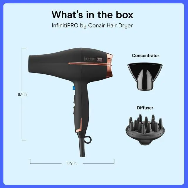 Alt view image 7 of 7 - InfinitiPRO Hair Dryer with Diffuser & Concentrator, 1875W, Black