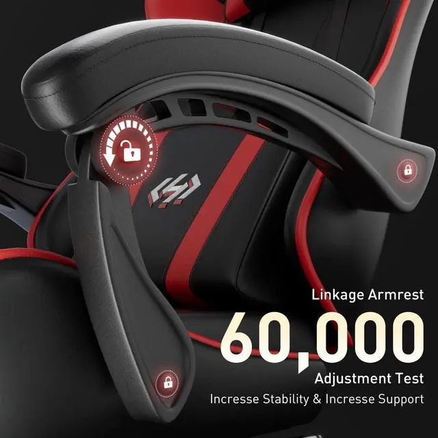 Alt view image 2 of 7 - Gaming Chair, Ergonomic Computer Office Chair with Lumbar Support Footrest Headrest, Adjustable Height & Backrest Angle Video Gamer Chair, PU Leather, 360° Swivel, Adult (Black&Red)