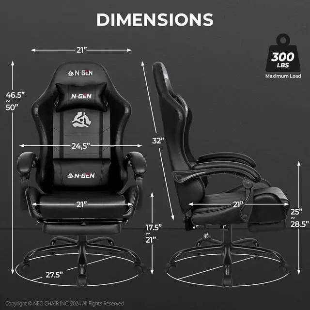Alt view image 2 of 7 - Video Gaming Chair with Footrest Lumbar Support for Home Office High Back Recliner Height Adjustable Ergonomic Comfy Leather Computer Desk Chair (Black)