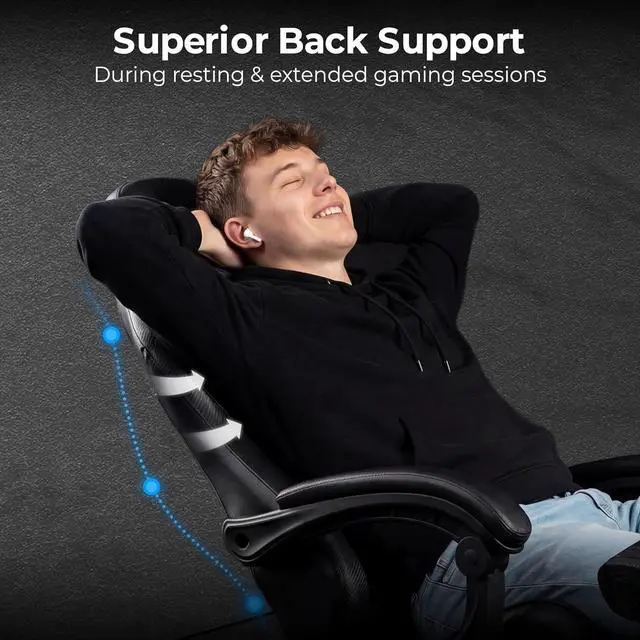 Alt view image 3 of 7 - Video Gaming Chair with Footrest Lumbar Support for Home Office High Back Recliner Height Adjustable Ergonomic Comfy Leather Computer Desk Chair (Black)