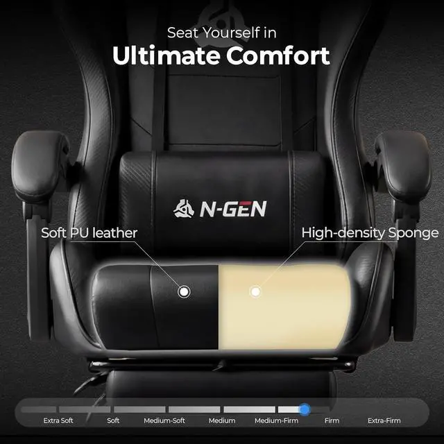 Alt view image 4 of 7 - Video Gaming Chair with Footrest Lumbar Support for Home Office High Back Recliner Height Adjustable Ergonomic Comfy Leather Computer Desk Chair (Black)