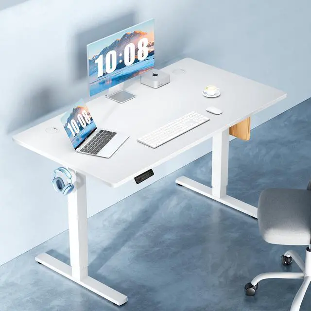 Alt view image 2 of 7 - 40 Inch Electric Standing Desk Height Adjustable, Sit to Stand Up Computer Workstations Work PC Table Home Office Study Writing Gaming Desks with Memory Presets for Walking Pad, Bedroom, White