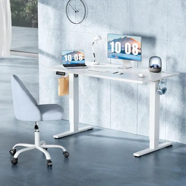 Alt view image 3 of 7 - 40 Inch Electric Standing Desk Height Adjustable, Sit to Stand Up Computer Workstations Work PC Table Home Office Study Writing Gaming Desks with Memory Presets for Walking Pad, Bedroom, White