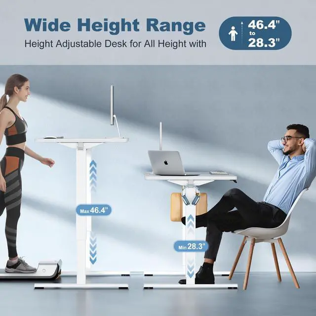 Alt view image 4 of 7 - 40 Inch Electric Standing Desk Height Adjustable, Sit to Stand Up Computer Workstations Work PC Table Home Office Study Writing Gaming Desks with Memory Presets for Walking Pad, Bedroom, White