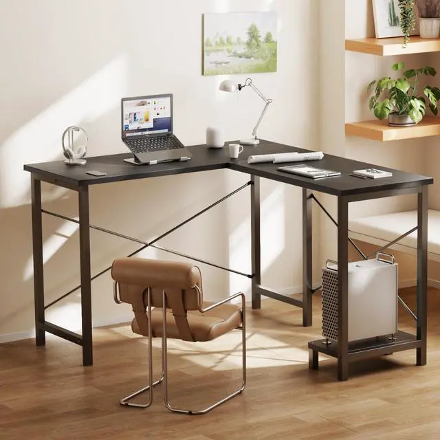 Alt view image 4 of 7 - L Shaped Desk, Computer Gaming Desks Corner Office Table with CPU Shelf for Home Study Writing Work Station 50 Inch, Sturdy Modern Design, Ideal for PC Setup, Study, and Home Office Use, Black