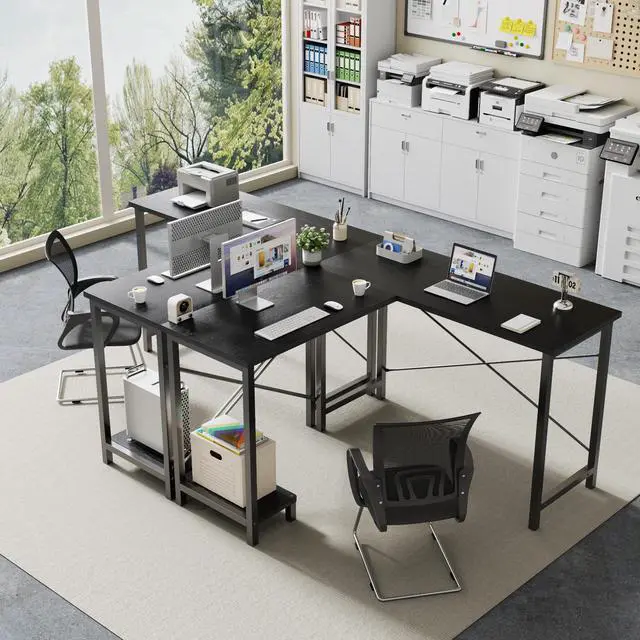 Alt view image 7 of 7 - L Shaped Desk, Computer Gaming Desks Corner Office Table with CPU Shelf for Home Study Writing Work Station 50 Inch, Sturdy Modern Design, Ideal for PC Setup, Study, and Home Office Use, Black