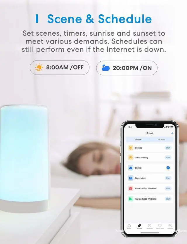 Alt view image 6 of 7 - Smart Table Lamp, Bedside Lamp, Compatible with Apple HomeKit, Siri, Amazon Alexa and SmartThings, Tunable White and Multi-Color, Touch Control, Voice and App Control