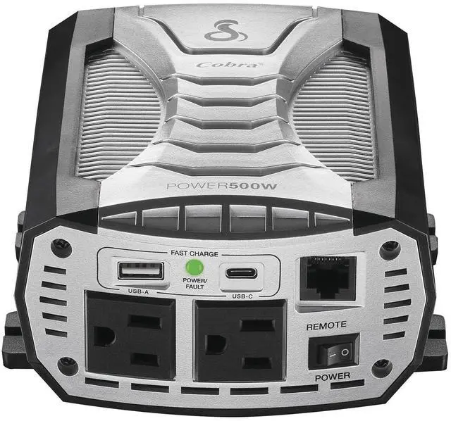 Main image of Cobra POWER 500W Power Inverter, Portable 500-Watt Car Charger, 2 Grounded AC Outlets, 2 Fast Charge USB Ports and Remote Controller (CPIALCDG1) Compatible