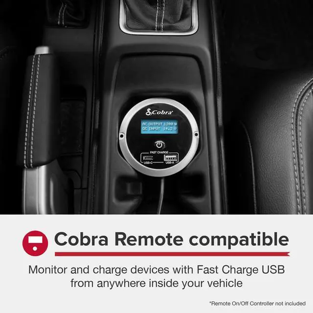 Alt view image 6 of 6 - Cobra POWER 500W Power Inverter, Portable 500-Watt Car Charger, 2 Grounded AC Outlets, 2 Fast Charge USB Ports and Remote Controller (CPIALCDG1) Compatible