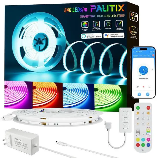 Main image of RGB COB LED Strip Light 32.8ft/10m,UL Listed 840LEDs/m 24V Multicolor Flexible Tape Light,Work with Alexa/Google Assistant Color Changing LED Strip Light,for TV,Bedroom,Party DIY Decoration