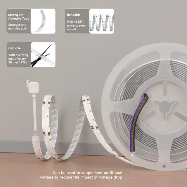Alt view image 7 of 7 - RGB COB LED Strip Light 32.8ft/10m,UL Listed 840LEDs/m 24V Multicolor Flexible Tape Light,Work with Alexa/Google Assistant Color Changing LED Strip Light,for TV,Bedroom,Party DIY Decoration