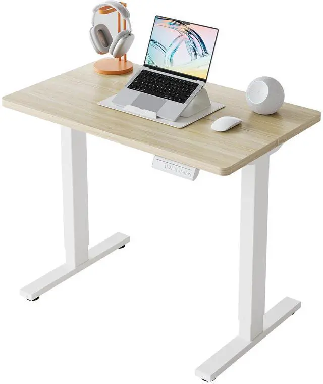 Main image of 32" Small Electric Standing Desk Adjustable Height, 4 Memory Height Settings, Sit Stand Up Desk for Home Office & Computer Workstation, LightWalnut
