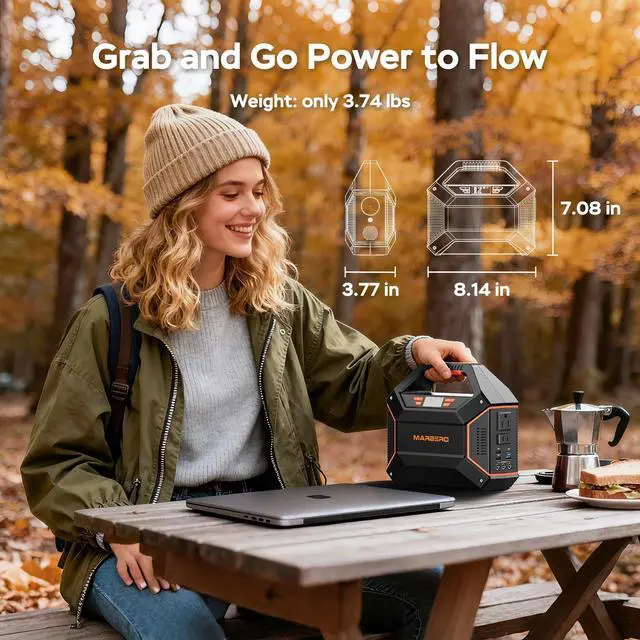 Alt view image 3 of 7 - Portable Power Station 155Wh Portable Charger 100W Power Station with 6 Outputs 2x 110V AC Outlet LED Flashlight for Home Blackout, Camping, RV Travel, Ultra-Light & Silent Fan UL Certified