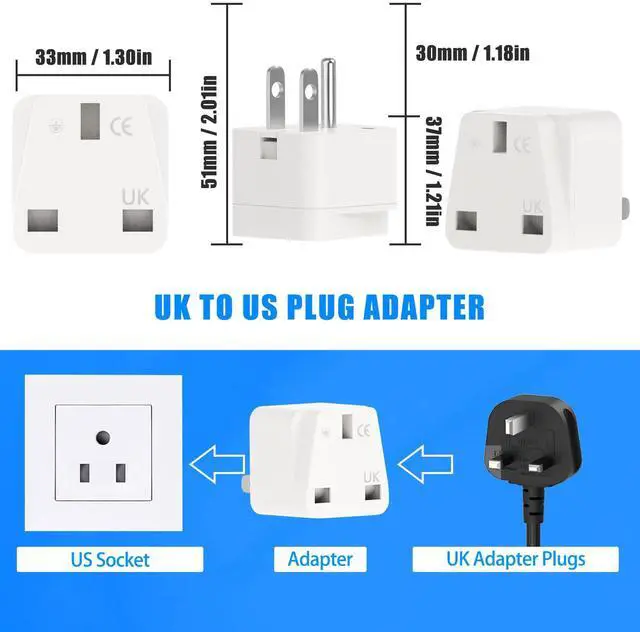 Alt view image 2 of 7 - UK to US Plug Adapter, OFOAEEA 2 Pack UK to US Adapter, UK to USA America Plug Adapter, US Plug Adapter, for United Kingdom Singapore Malaysia UAE Ireland Malta Hongkong (Type B)