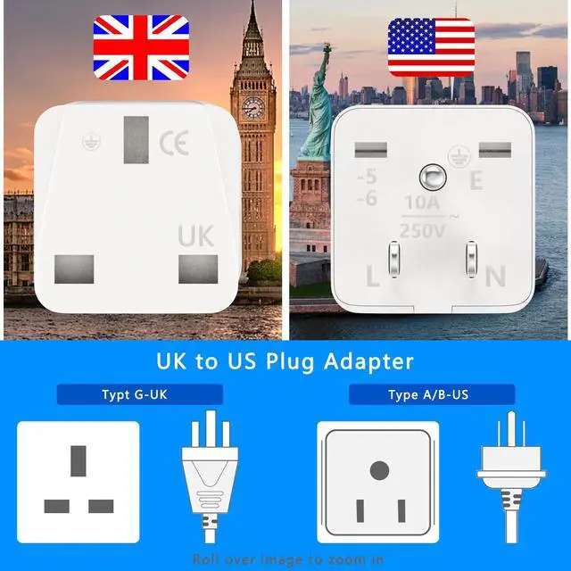 Alt view image 3 of 7 - UK to US Plug Adapter, OFOAEEA 2 Pack UK to US Adapter, UK to USA America Plug Adapter, US Plug Adapter, for United Kingdom Singapore Malaysia UAE Ireland Malta Hongkong (Type B)