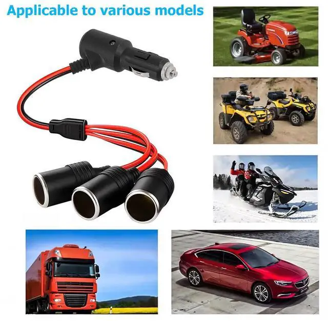 Alt view image 2 of 5 - Car Cigarette Lighter Splitter, 1 to 3 Vehicle Cigarette Lighter Splitter Adapter Power Charger Port, 12V/24V Female Socket Plug Extension Cable, Universal for Most Cars