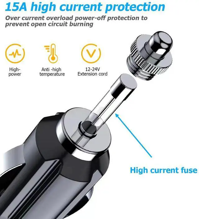 Alt view image 3 of 5 - Car Cigarette Lighter Splitter, 1 to 3 Vehicle Cigarette Lighter Splitter Adapter Power Charger Port, 12V/24V Female Socket Plug Extension Cable, Universal for Most Cars