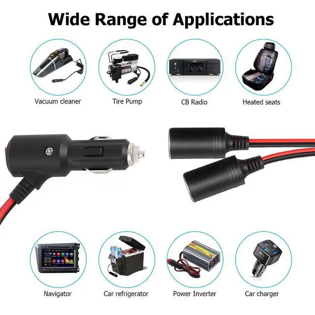 Alt view image 4 of 5 - Car Cigarette Lighter Splitter, 1 to 3 Vehicle Cigarette Lighter Splitter Adapter Power Charger Port, 12V/24V Female Socket Plug Extension Cable, Universal for Most Cars
