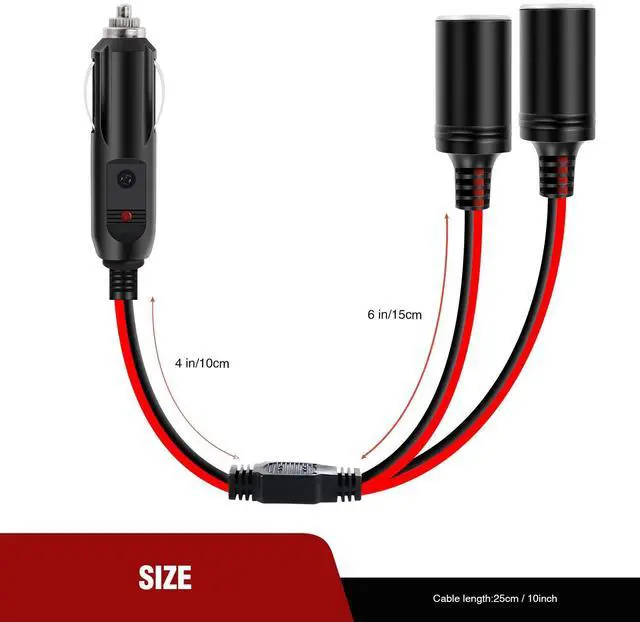 Alt view image 2 of 7 - Car Cigarette Lighter Splitter Plug Socket 2-Way Splitter Splits 1 Car Cigarette Port to 2 DC Ports Power Charger Port Splitter Adapter with 15A Inline Fuse,2 Years Warranty