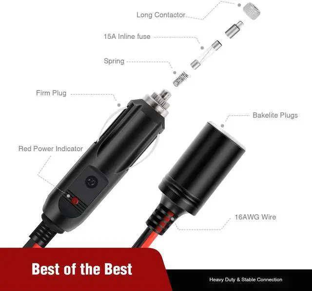 Alt view image 4 of 7 - Car Cigarette Lighter Splitter Plug Socket 2-Way Splitter Splits 1 Car Cigarette Port to 2 DC Ports Power Charger Port Splitter Adapter with 15A Inline Fuse,2 Years Warranty