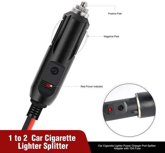 Alt view image 3 of 7 - Car Cigarette Lighter Splitter Plug Socket 2-Way Splitter Splits 1 Car Cigarette Port to 2 DC Ports Power Charger Port Splitter Adapter with 15A Inline Fuse,2 Years Warranty