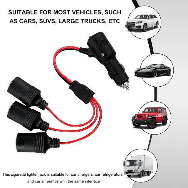 Alt view image 6 of 6 - Car Cigarette Lighter Splitter, 1 to 3 Car Cigarette Lighter 12V 24V Splitter Adapter with 15A Fuses, 3-Way Cigarette Lighter Extension Cord with On/Off Switch