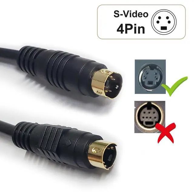 Alt view image 4 of 5 - S Video Cable, S-Video Cable 4 pin Connector Male to Male Gold Plated Compatible with DVD Player, Home Theater, DSS receivers, VCRs, DVRs/PVRs (Black-6.56ft)