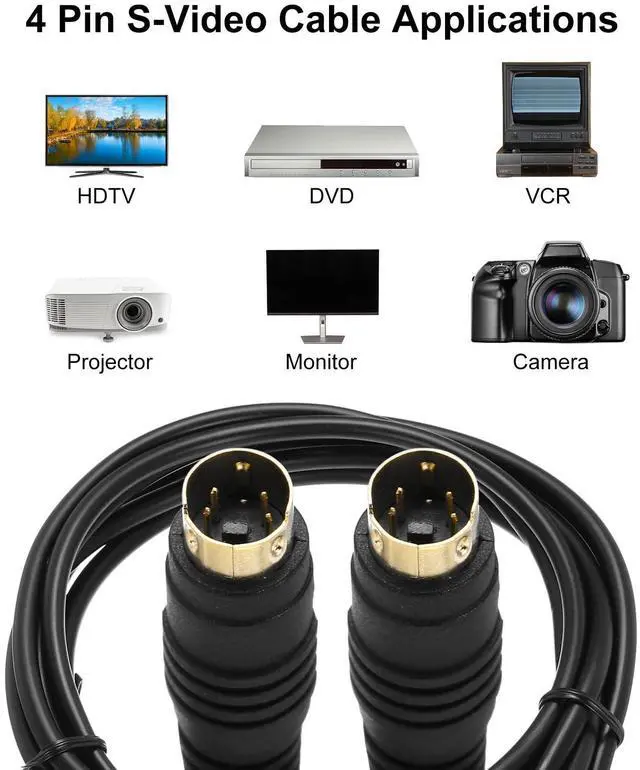 Alt view image 5 of 5 - S Video Cable 3.3ft, Mini DIN 4 Pin S-Video Cable Male to Male Gold Plated Connector Transfer for TV Receiver Monitor S-VHS VCR DVD