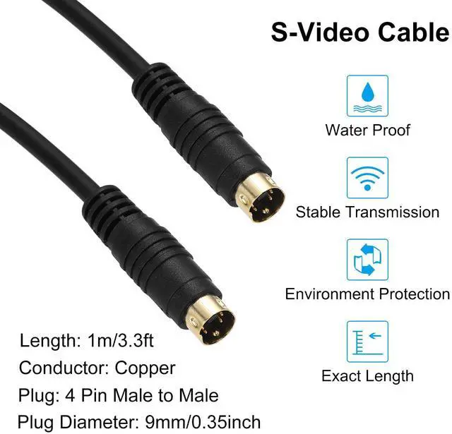 Alt view image 4 of 5 - S Video Cable 3.3ft, Mini DIN 4 Pin S-Video Cable Male to Male Gold Plated Connector Transfer for TV Receiver Monitor S-VHS VCR DVD