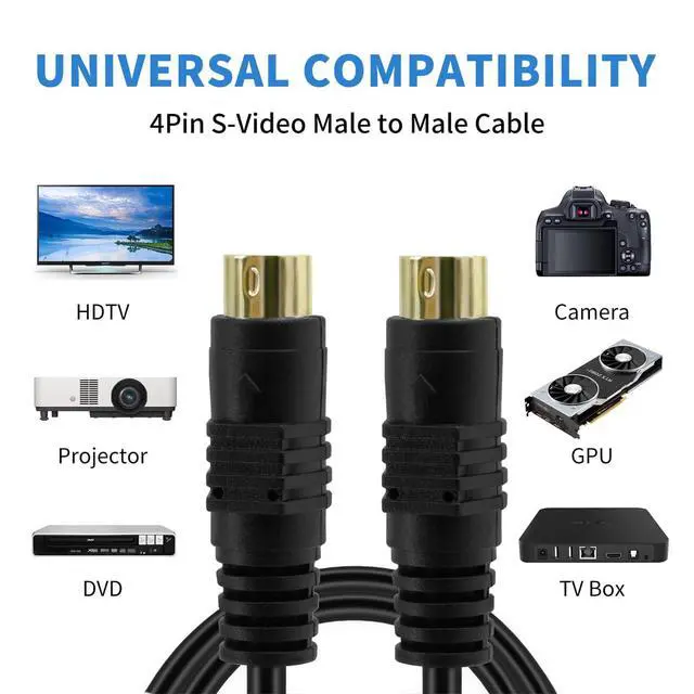 Alt view image 7 of 7 - 1.8M/6FT Mini DIN S-Video Cable Adapter, Gold Plated Mini DIN 4-Pin Male to Male S-Video Cord Extension Connector for TV, S-VHS, VCRs, DVD, Camcorders, Video Cards