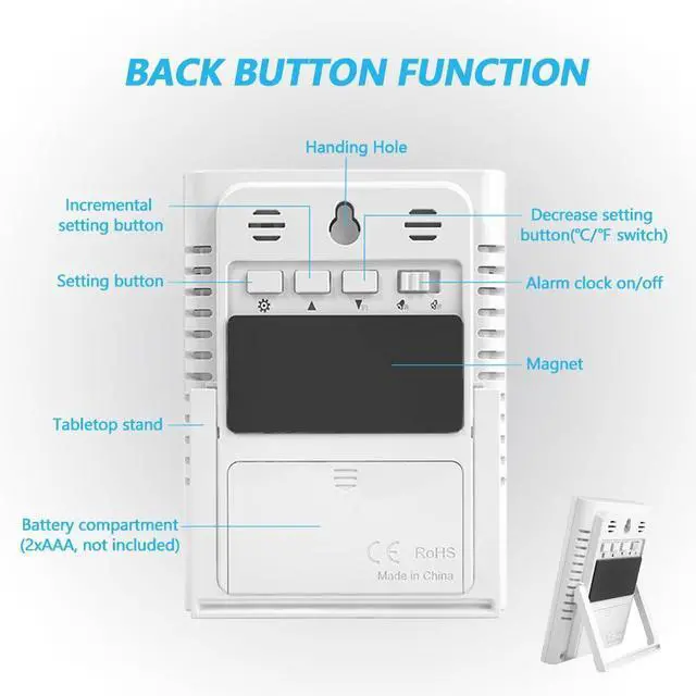 Alt view image 7 of 7 - Digital Indoor Thermometer for Room, Smart Temperature Humidity Monitor with Backlight, Comfort Indicator, Max/Min Record, Time, Calendar, Alarm, °c/°f Switch for Bedroom, School