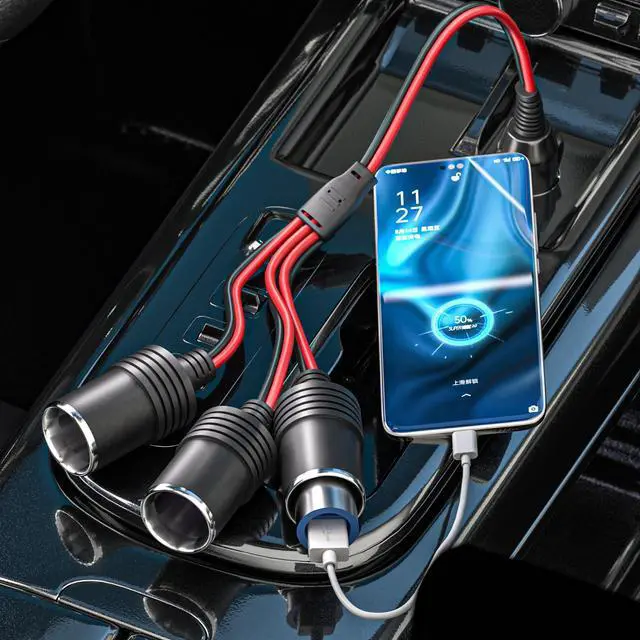 Alt view image 4 of 4 - Car Cigarette Lighter Splitter 1 to 3 12V 24V Power Charger 3 Way Socket Splitter Cigarette Lighter Extension Cord Cable