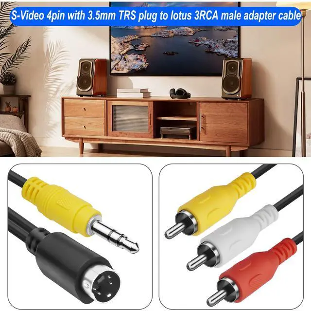 Alt view image 3 of 7 - S-Video 4 Pin to 3 RCA AV Composite Cable with 3.5mm TRS Plug, 3 RCA Male to 4 Pin Mini DIN S-Video + 3.5mm (1/8 inch) TRS Male Stereo Audio Video Cable PC to TV (1.8M)
